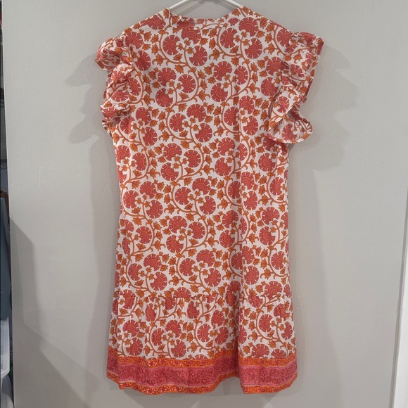 Victoria Dunn Pink Orange Floral flutter sleeve tunic shift dress cottagecore - Picture 3 of 6